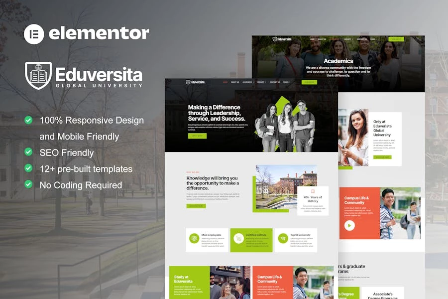 Eduversita – Template Kit de Elementor para universidades y colegios