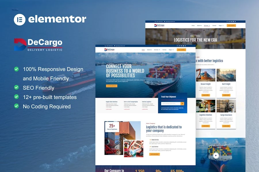 DeCargo – Template Kit Elementor para servicios de logística y transporte