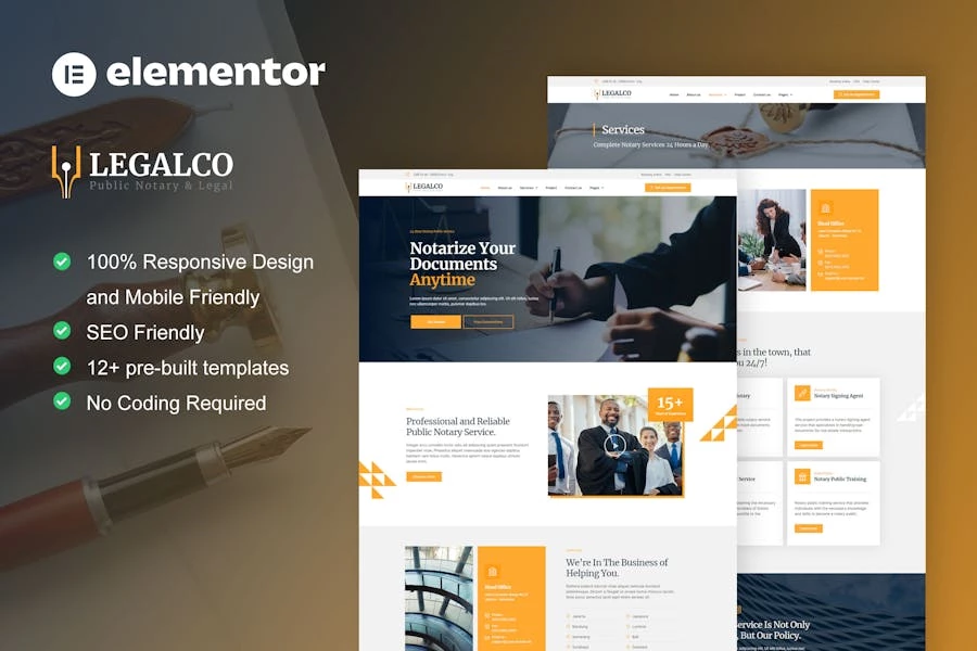 Legalco – Template Kit Elementor Pro para servicios notariales y legales
