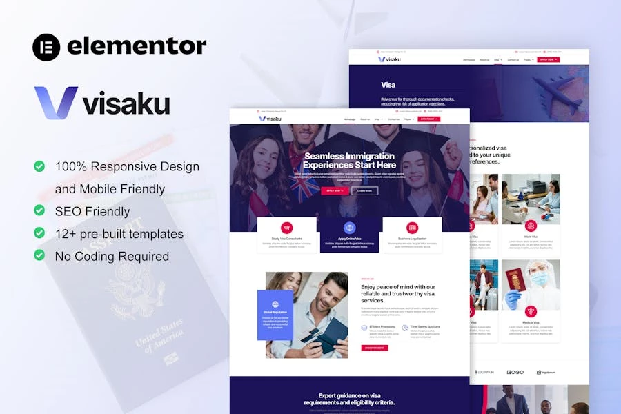 Visaku – Kit de plantillas Elementor Pro para Consultoría de Inmigración y Visados