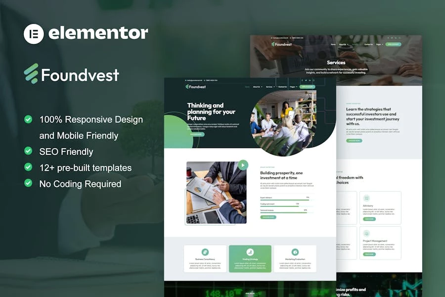 FoundVest – Kit de plantillas Elementor Pro para finanzas e inversiones