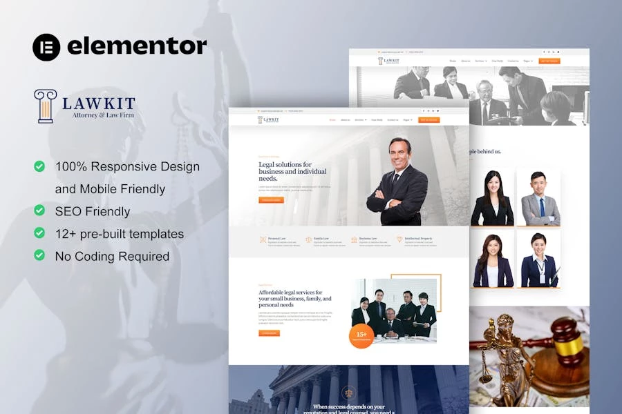 Lawkit – Template Kit Elementor para bufetes de abogados