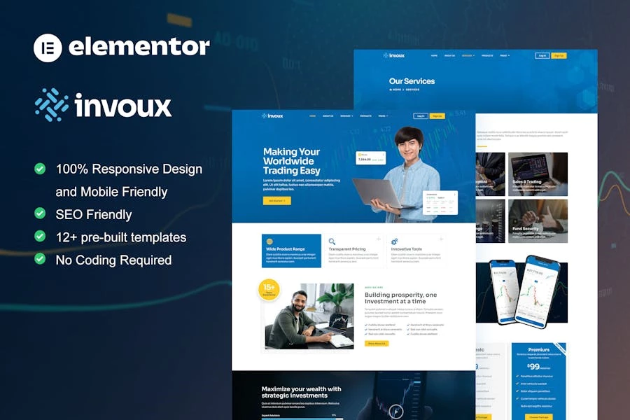 Invoux – Template Kit Elementor Pro para comercio e inversión