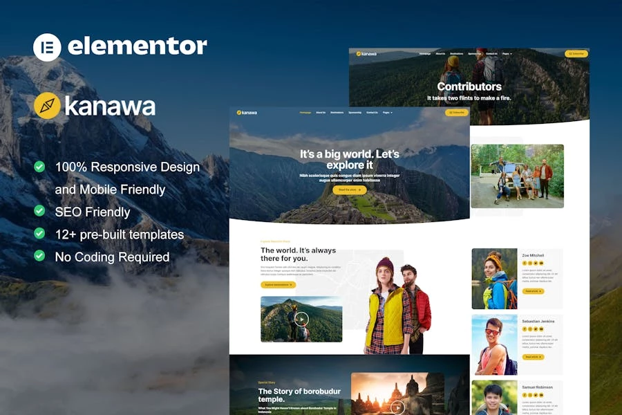 Kanawa – Template Kit de Elementor para blog de viajes moderno