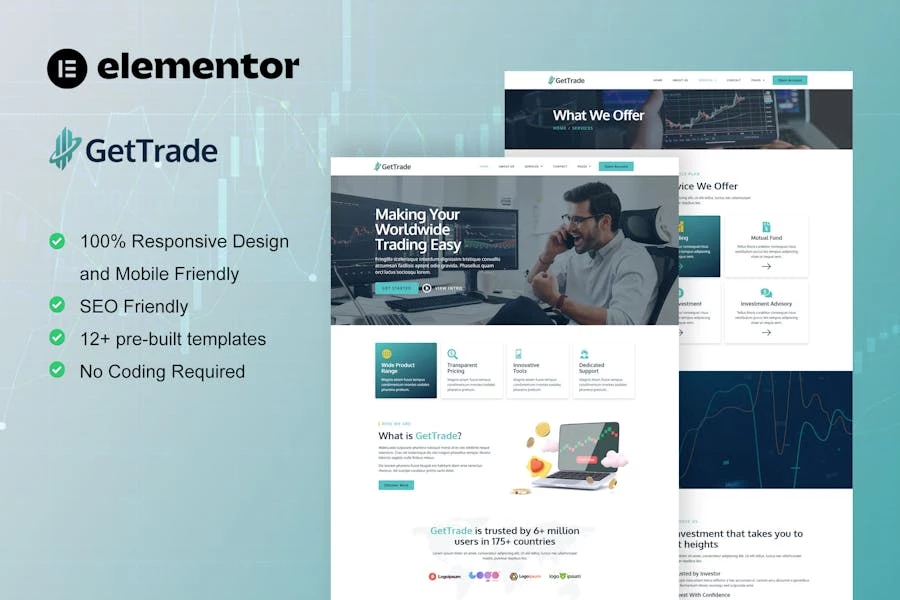 GetTrade – Template Kit de elementos de comercio e inversión