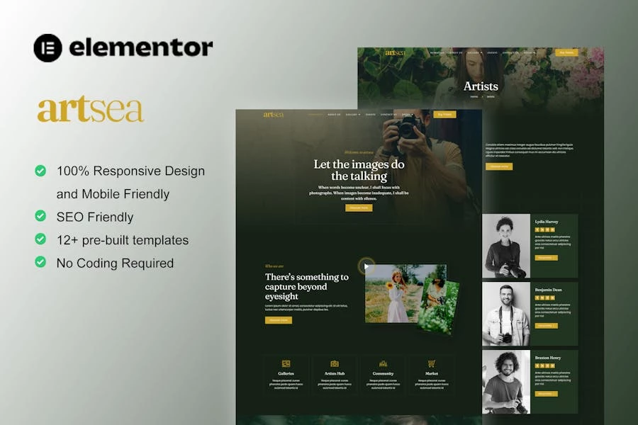 Artsea – Template Kit de Elementor para fotografía y galería de arte