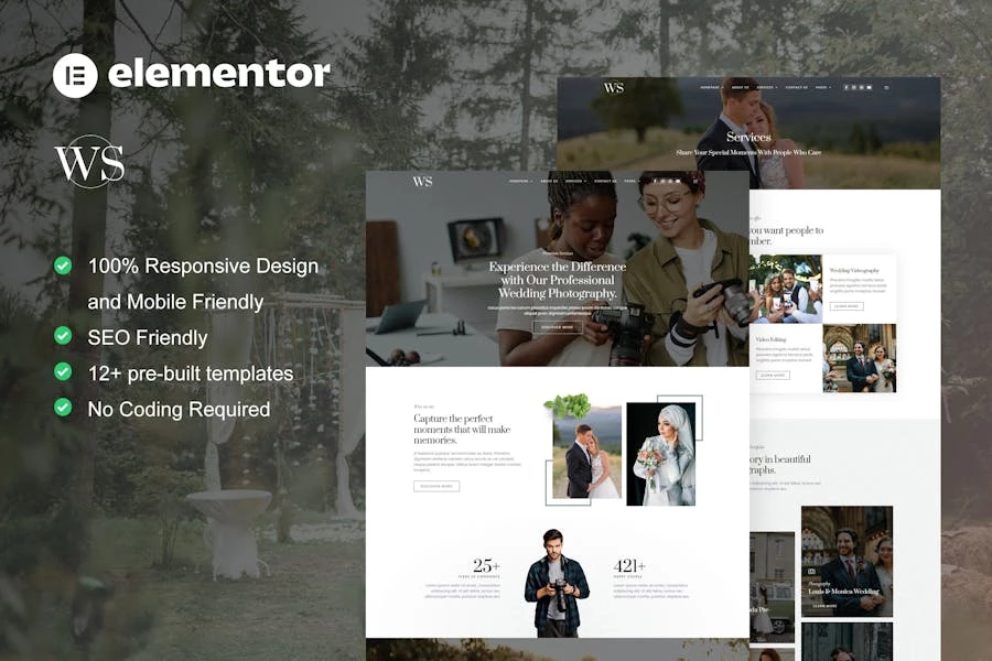 Wedshot – Template Kit Elementor para servicios de fotografía de bodas