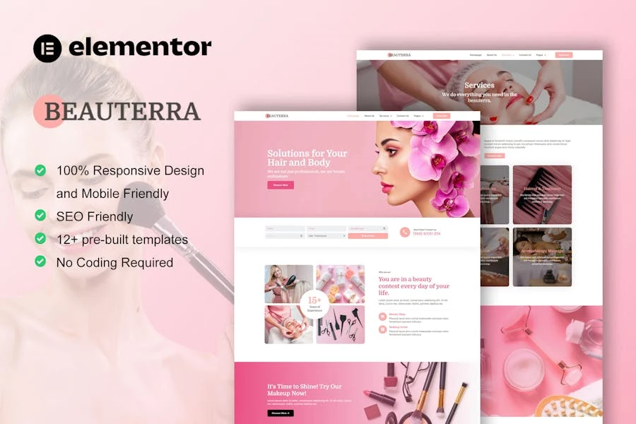 Beauterra – Kit de plantillas Elementor Pro para maquilladores y salones de belleza