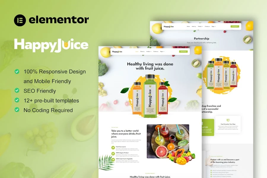 HappyJuice – Template Kit Elementor Pro para zumos y bebidas frescas