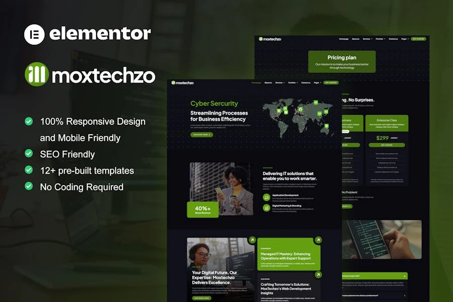 MoxTechzo – Kit de plantillas Elementor para empresas tecnológicas y servicios de TI