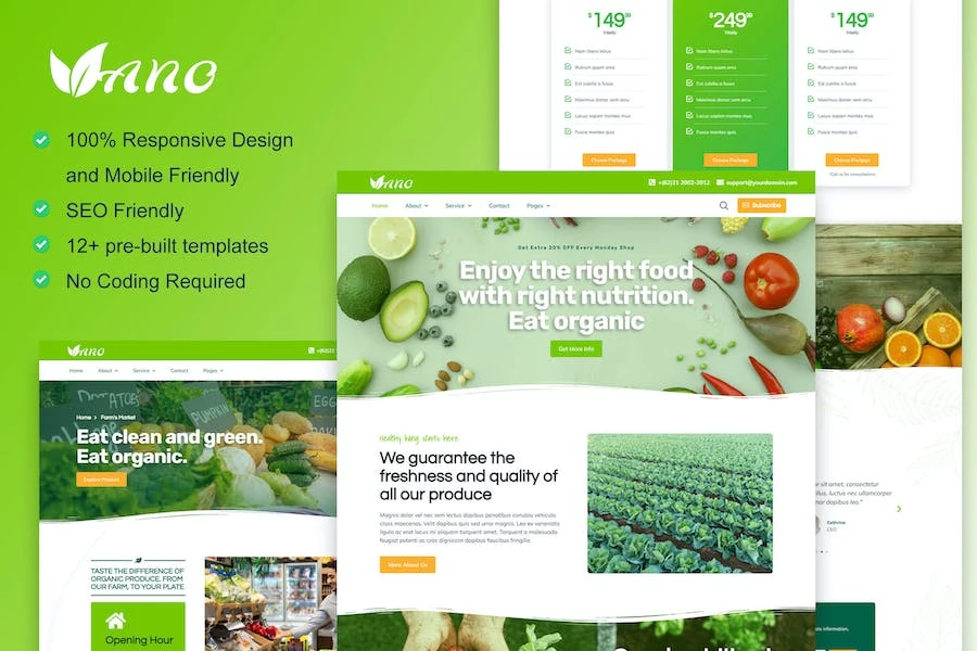 Vano – Kit de plantillas Elementor para alimentación y agricultura orgánicas