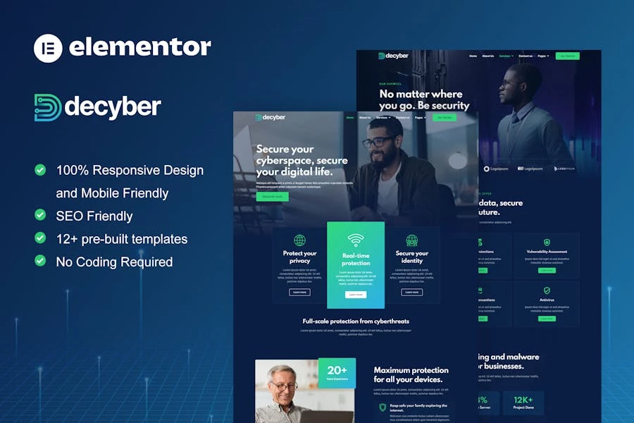 Decyber: Template Kit Elementor de servicios de seguridad cibernética