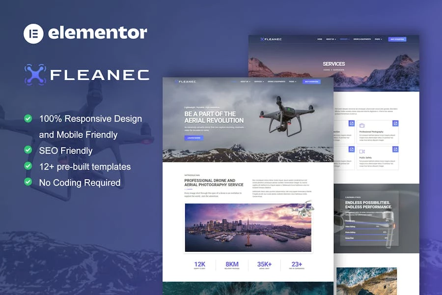 Fleanec – Template Kit Elementor para fotografía aérea y videografía