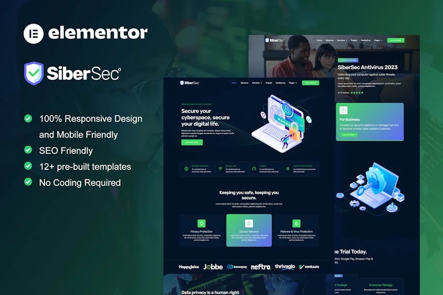 CyberSec – Template Kit Elementor para servicios de ciberseguridad