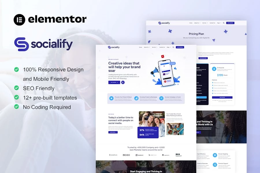 Socialify – Kit de plantillas Elementor Pro para agencia de marketing en redes sociales