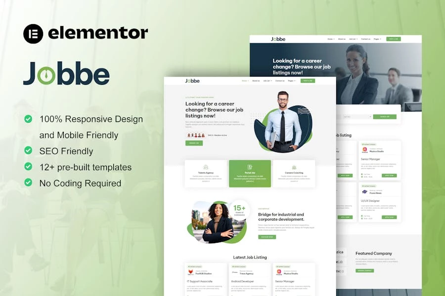Jobbe – Template Kit Elementor para Agencia contratación y ofertas de trabajo