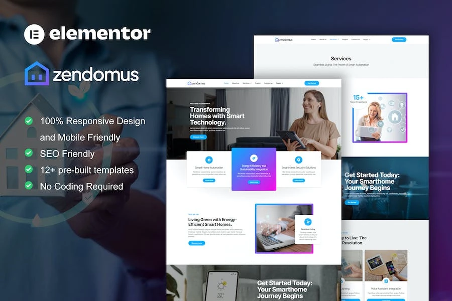 Zendomus – Kit de plantillas Elementor Pro para servicios tecnológicos y de hogar inteligente