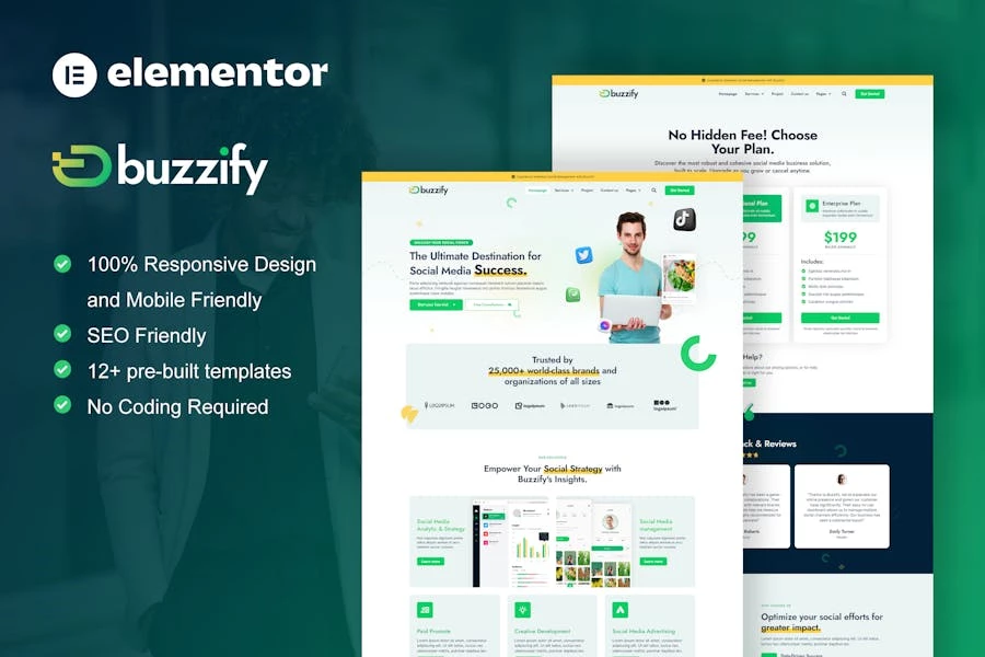 Buzzify – Kit de plantillas Elementor para agencia de marketing en redes sociales