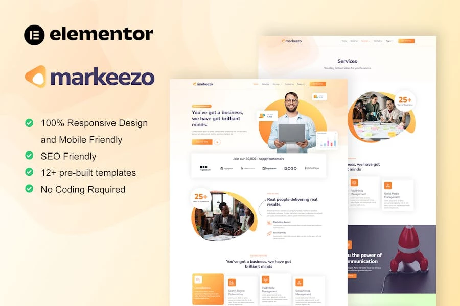 Markeezo – Template Kit Elementor para Agencia de SEO y marketing digital