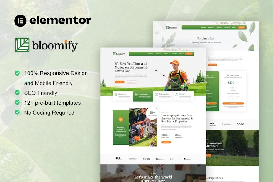 Bloomify – Kit de plantillas Elementor para servicios de jardinería y paisajismo