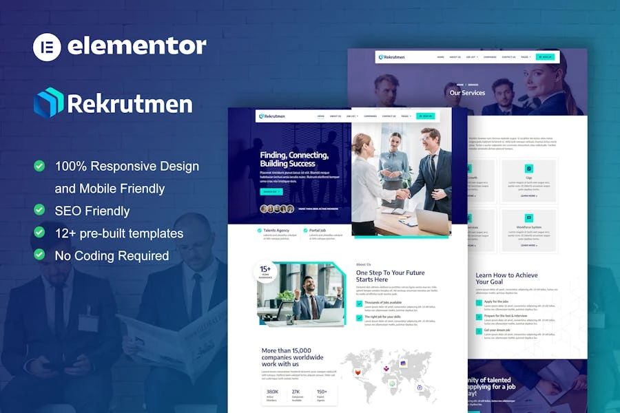 Rekrutmen – Template Kit Elementor para Agencia de recursos humanos y contratación