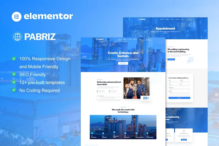 Pabriz – Template Kit para elementos de ingeniería y servicios industriales