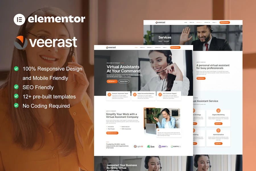 Veerast – Template Kit Elementor Pro del servicio de asistente virtual