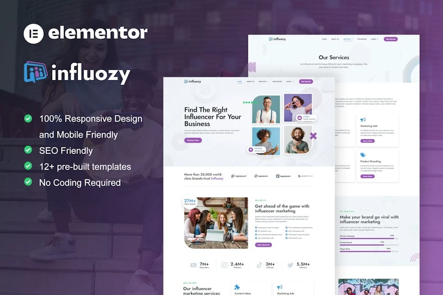 Influozy – Template Kit Elementor Pro para Agencia de marketing de influencers