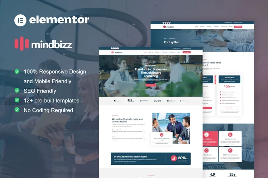 MindBizz – Kit de plantillas Elementor Pro para consultoría empresarial