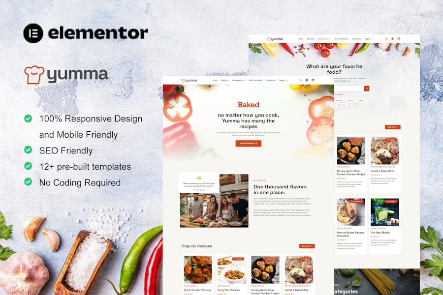 Yumma – Template Kit Elementor de recetas de comida
