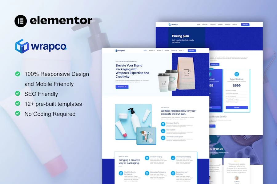 WrapCo – Template Kit Elementor para empresas de embalaje