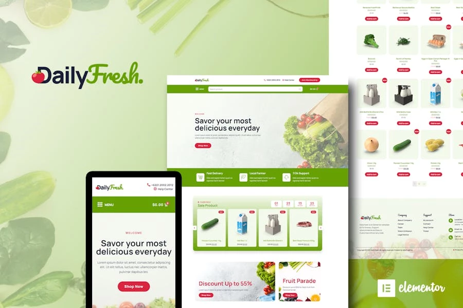 DailyFresh – Kit de plantillas Elementor para tiendas de comestibles
