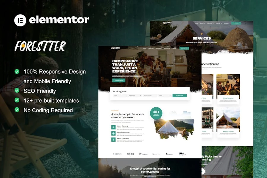 Forestter – Template Kit Elementor para acampar y aventuras