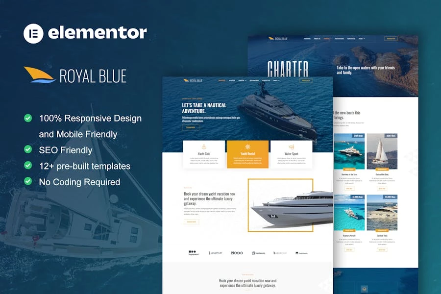 RoyalBlue – Template Kit Elementor para clubes de yates y alquiler de barcos