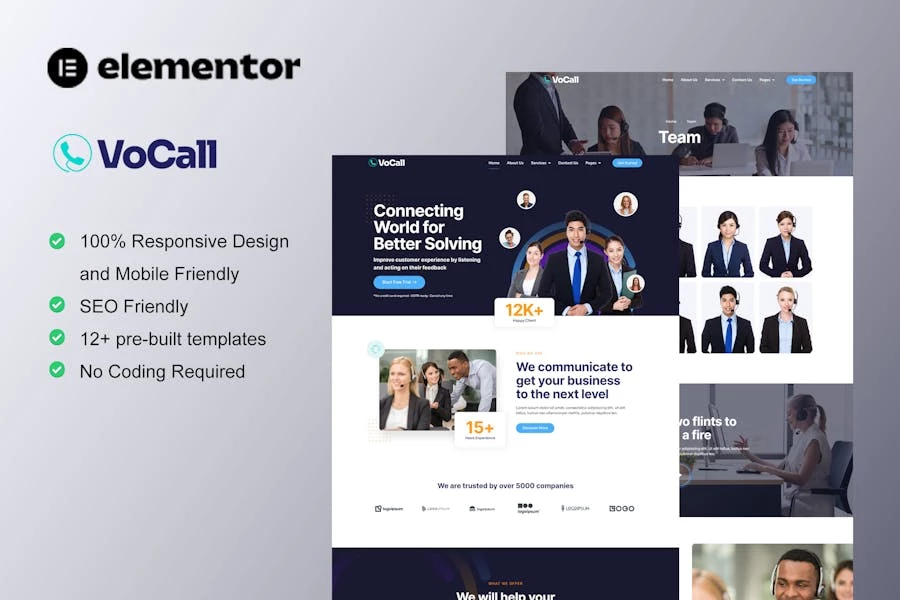 Vocall – Template Kit Elementor para centros de llamadas y telemarketing