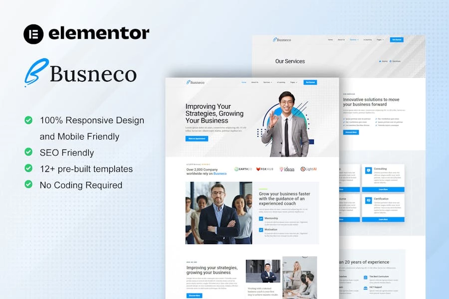 Busneco – Template Kit Elementor para coaching empresarial y consultoría