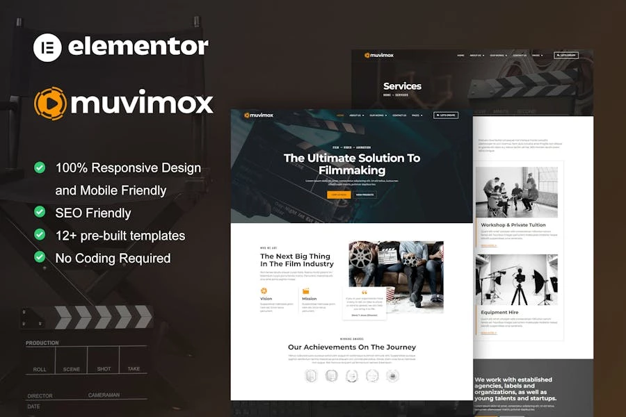Muvimox – Template Kit Elementor para creadores de películas y estudios cinematográficos