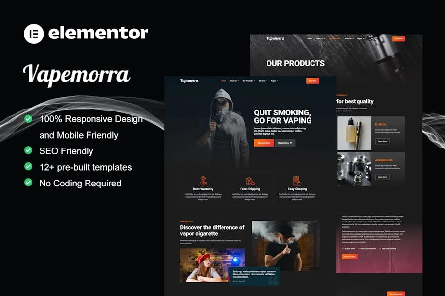 Vapemorra – Template Kit Elementor para tienda de vape
