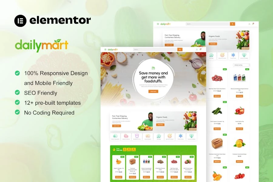 DailyMart – Template Kit Elementor para supermercados