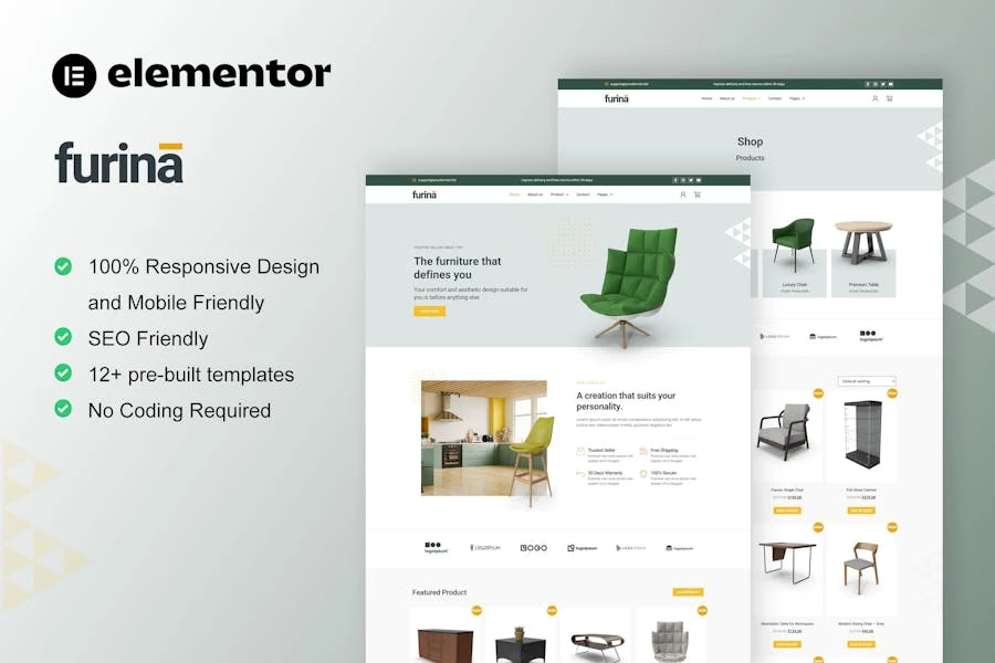 Furina – Template Kit Elementor Pro para WooCommerce para tienda de muebles