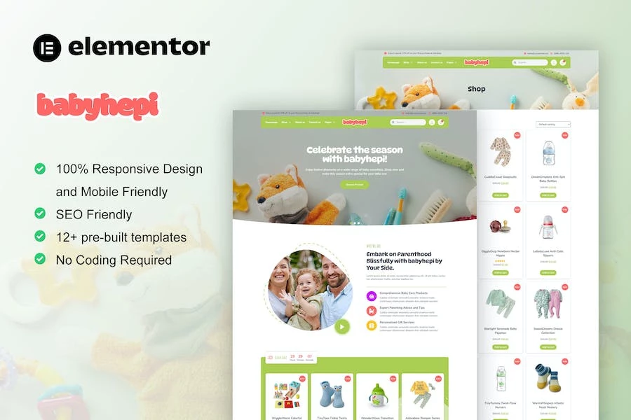 BabyHepi – Kit de plantillas Elementor para tiendas infantiles y tiendas de bebés