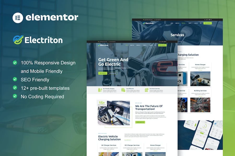 Electriton – Template Kit Elementor Pro para vehículos eléctricos y estaciones de carga