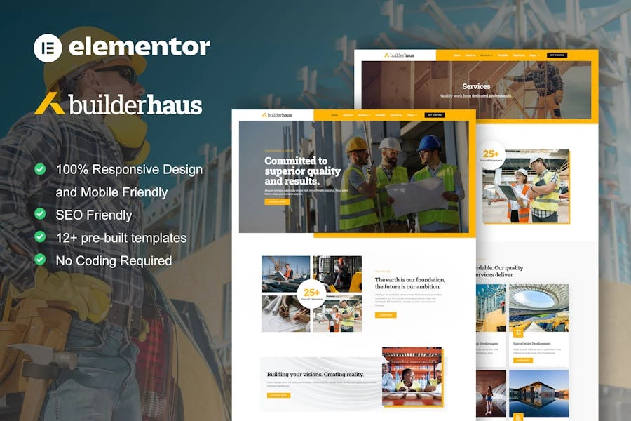 BuilderHaus – Template Kit Elementor Pro para empresas de construcción