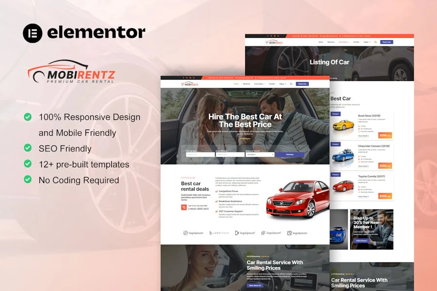 Mobirentz – Template Kit Elementor para alquiler de coches y concesionarios de automóviles