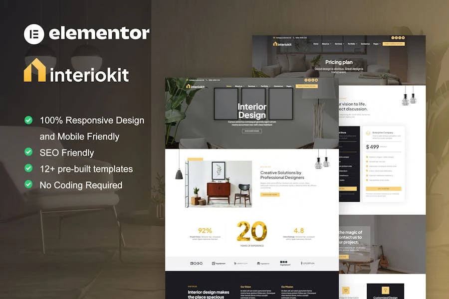 Interiokit – Kit de plantillas Elementor para diseño de interiores y arquitectura
