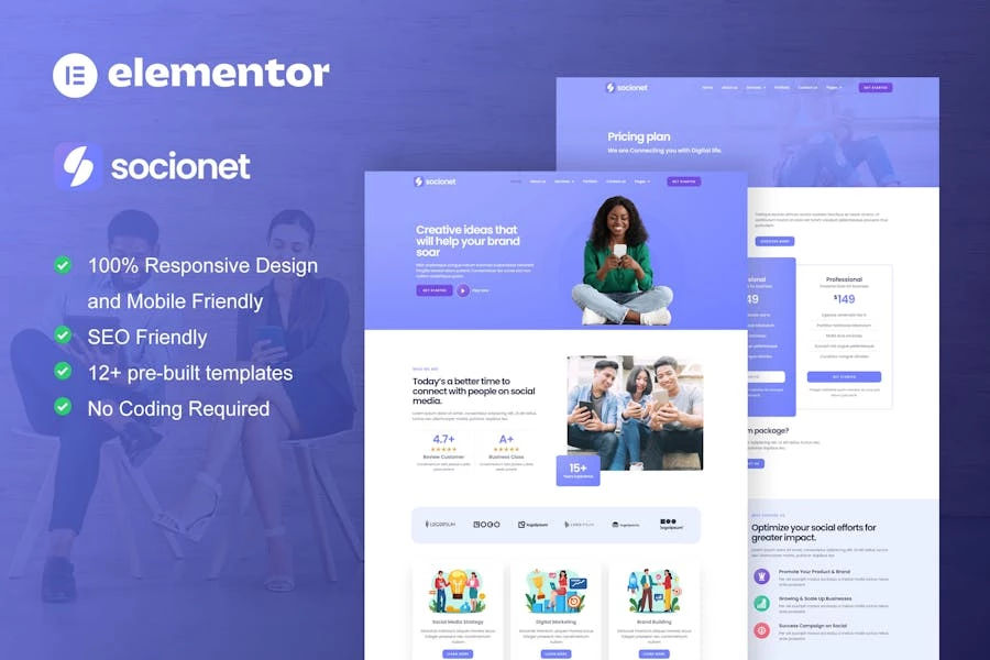Socionet – Template Kit Elementor para Agencia de marketing en redes sociales
