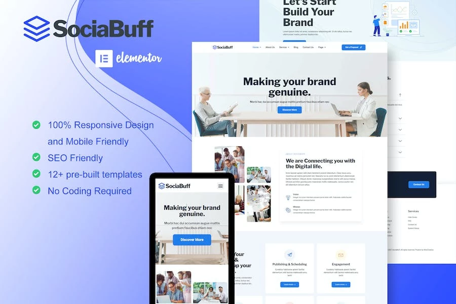 SociaBuff – Kit de plantillas Elementor para agencias digitales y redes sociales