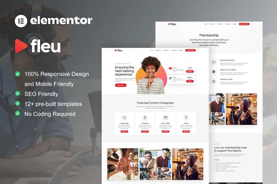 Fleu – Template Kit Elementor para creadores de contenido creativo