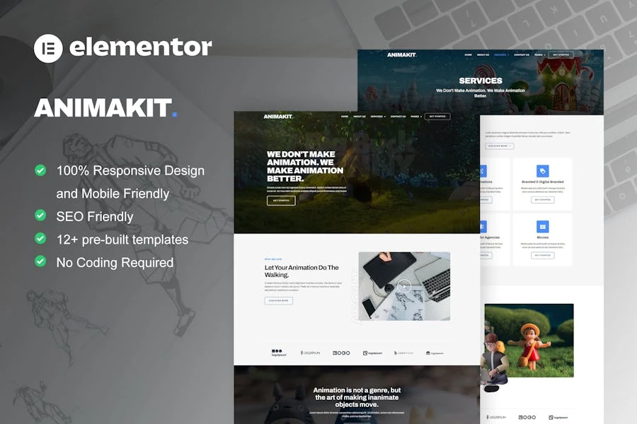 Animakit – Template Kit Elementor Pro para estudio de animación
