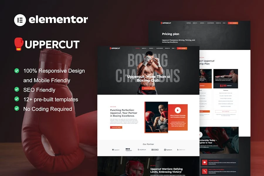 Uppercut – Kit de plantillas Elementor Pro para escuelas de boxeo y artes marciales